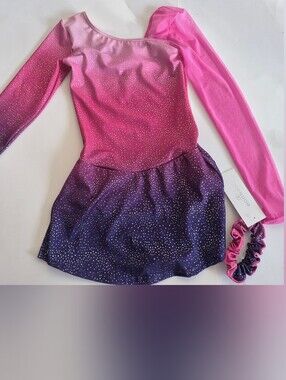 Pink & Purple Ombre Sparkle Kids Skating Dress Mondor 8-10 Girl Long Sleeves NWT